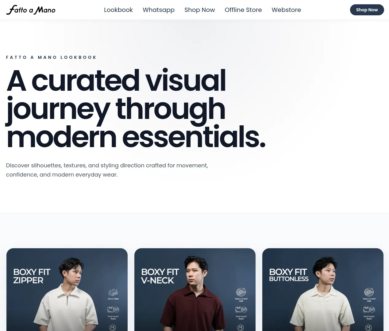 Halaman lookbook Fatto A Mano dengan koleksi visual produk.
