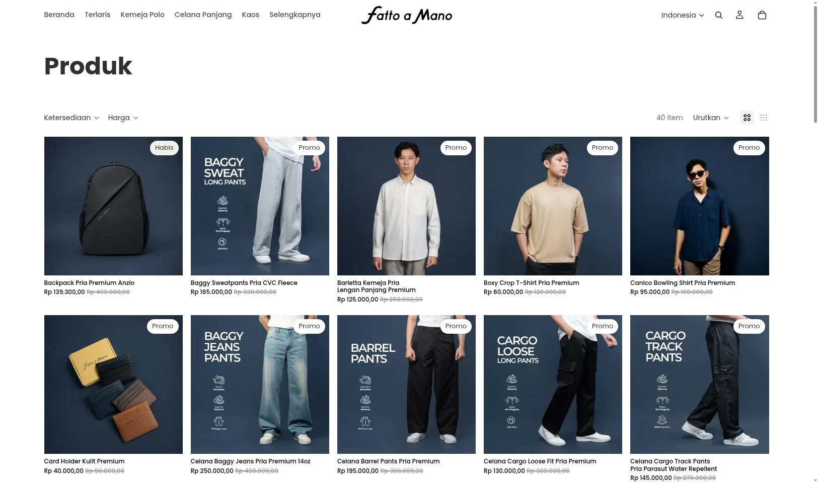 Katalog produk pada webstore Fatto A Mano.